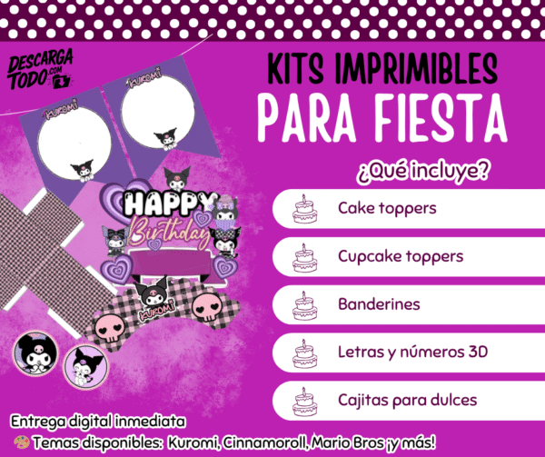 Kit Imprimible Kuromi - Decoración para Fiesta en PDF