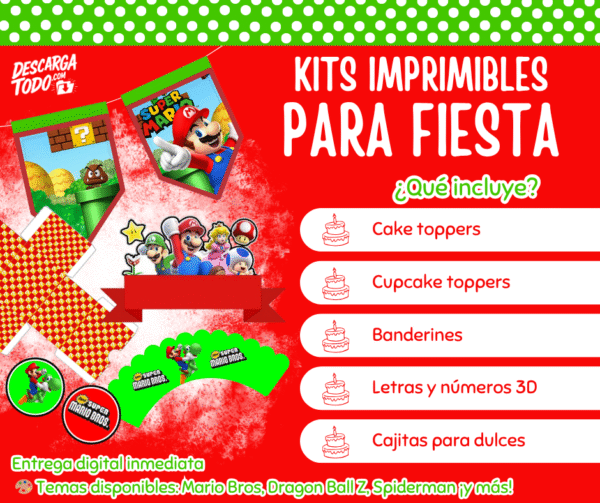 Kit Imprimible Mario Bros - Decoración para Fiesta en PDF