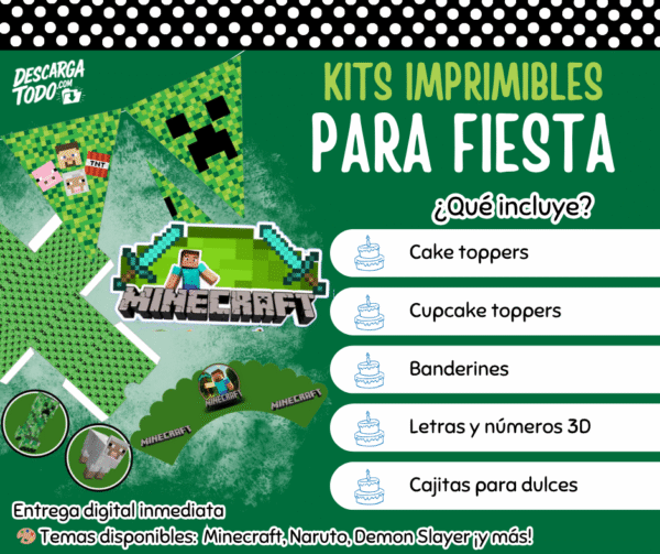 Kit Imprimible Minecraft - Decoración para Fiesta en PDF