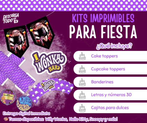 Kit Imprimible Willy Wonka - Decoración para Fiesta en PDF